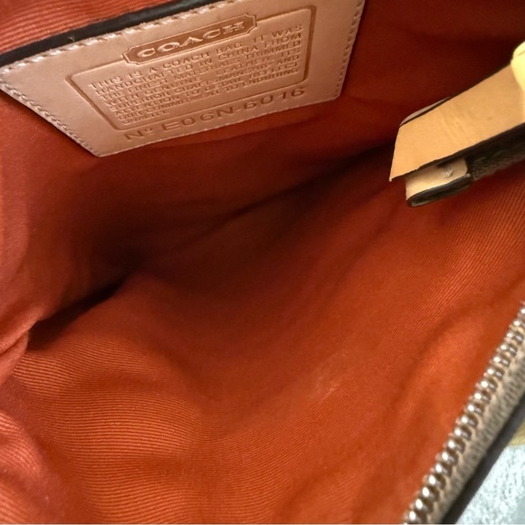 Coach Signature Logo Canvas Mini Crossbody Bag Tan & Brown Zipper Closure - Picture 8 of 12